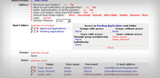 Setting up user access to Root Folders.