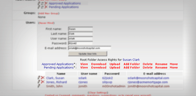 Setting user rights within Root Folders.
