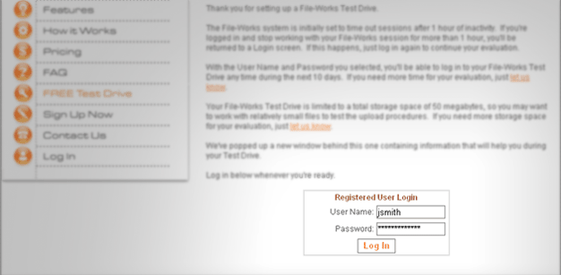 Log in to your test drive account.