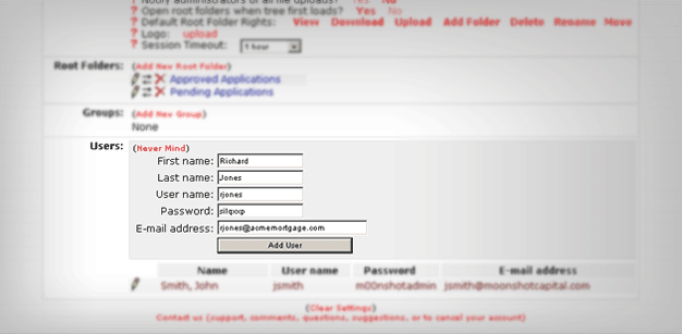 Setting up a user.